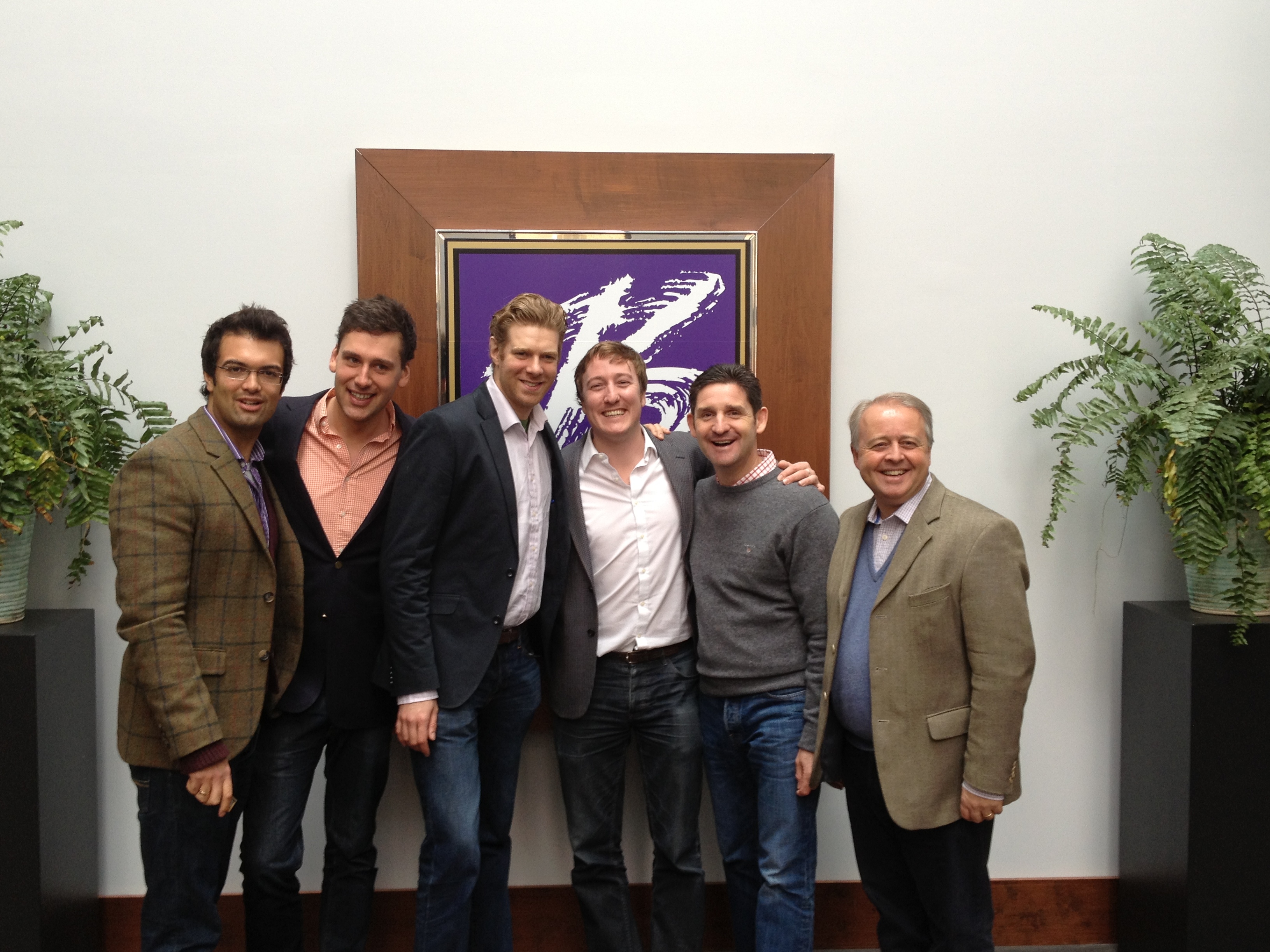Photos: The King’s Singers pose for a photo in the lobby of the Bologna Center before departing the Delta.